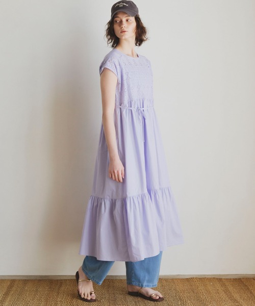 【美品】カットワークティアードワンピース DOUX ARCHIVES ワンピース カットワークレースティアード