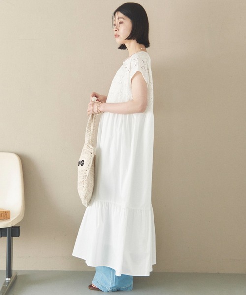 【美品】カットワークティアードワンピース DOUX ARCHIVES ワンピース カットワークレースティアード
