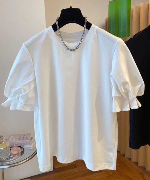 tシャツ タックパフスリーブトップス レディース