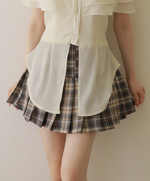 Ribbon pleats frill mini skirt チェック柄 M DOLLY スカート check ribbon pleats mini skirt/チェックリボン
