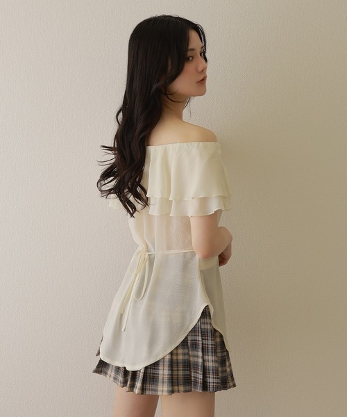 M DOLLY スカート check ribbon pleats mini skirt/チェックリボン
