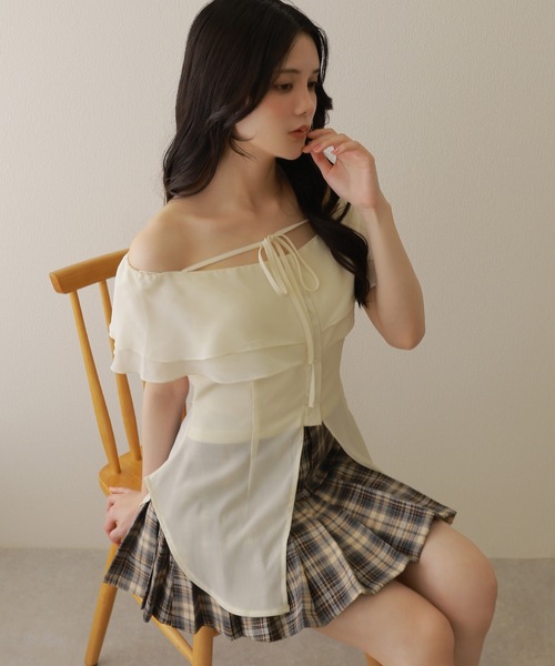 スカート Ribbon pleats frill mini skirt (check/M) M DOLLY スカート check ribbon pleats mini skirt/チェックリボン