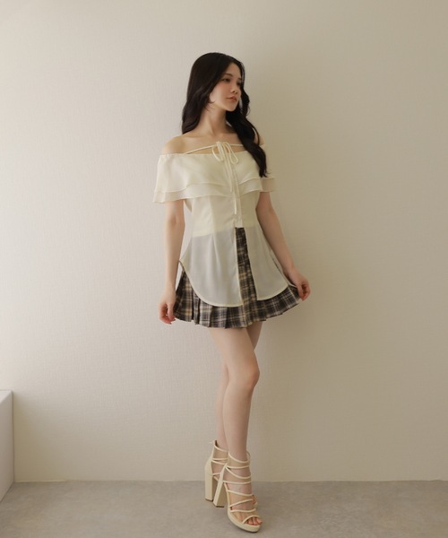 M DOLLY スカート check ribbon pleats mini skirt/チェックリボン