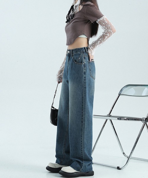 [Doux Belle] обработка Denim брюки MEDIUM оттенок голубого прочее женский 