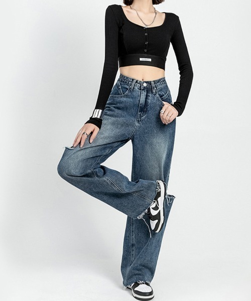 [Doux Belle] обработка Denim брюки MEDIUM оттенок голубого прочее женский 