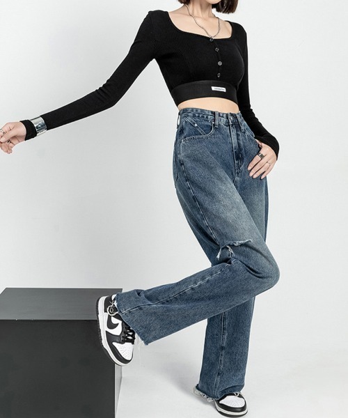[Doux Belle] обработка Denim брюки MEDIUM оттенок голубого прочее женский 