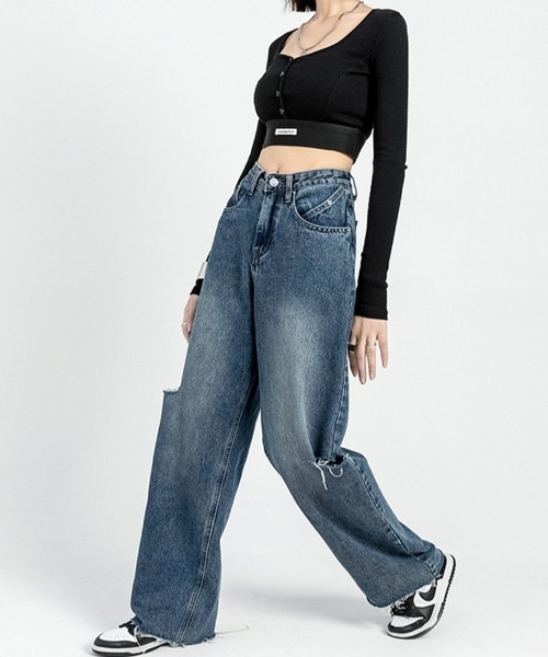 [Doux Belle] обработка Denim брюки MEDIUM оттенок голубого прочее женский 