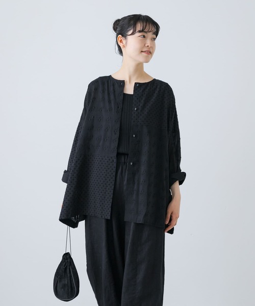 かぐれ ブラウス シャツ 「2WAY仕様」 ジャガードパッチワーク