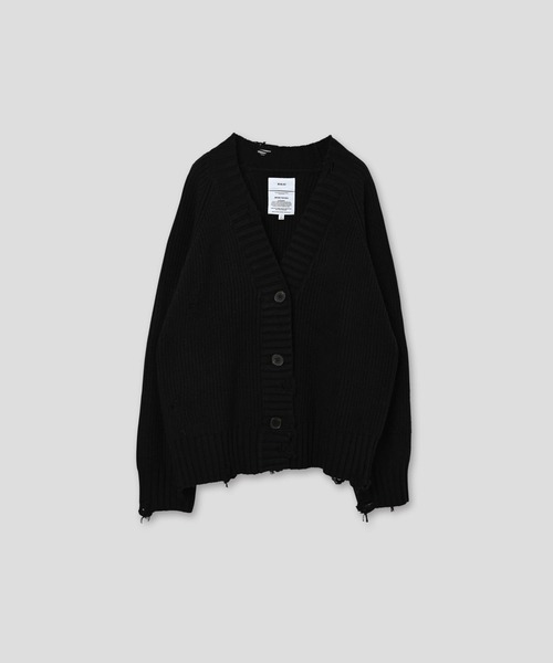 ニット セーター 「KHA:KI / カーキ」DAMAGE RIB KNIT CARDIGAN レディース