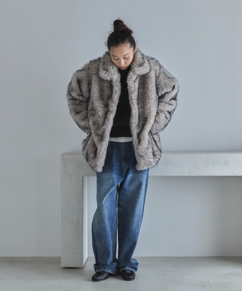 美品✩ボリュームファー✩ブルーフォックス＆ラパン✩ファーコート✩柔らか feepur（フェピュール） コート アウター ミックスファーミドルコート