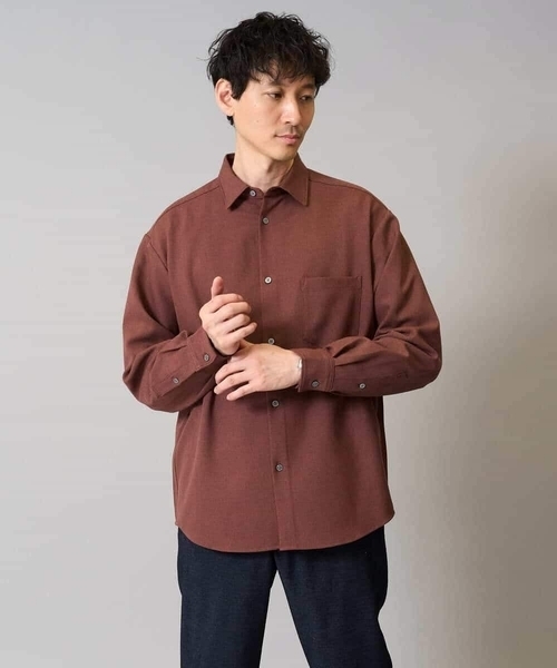 Y's ワイズ　半袖シャツ　シワ加工　羽織り　シルク混　ブラウン　日本製 a.v.v（アー・ヴェ・ヴェ） シャツ 春先の軽い羽織に「イージーケア