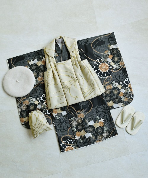 七五三 3歳 男の子 フルセット ベージュ 金彩×ミント七宝 ひよこ商店