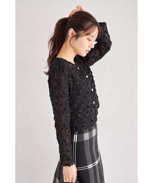 フラワーレース ブラックカーディガン tocco closet（トッコ クローゼット） カーディガン 「ZOZO限定