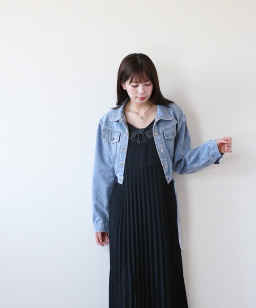 【希少！大人気完売品】クロップド丈デニムジャケット/indigo/free デニムジャケット gジャン 裾ベルト付き クロップドデニムジャケット