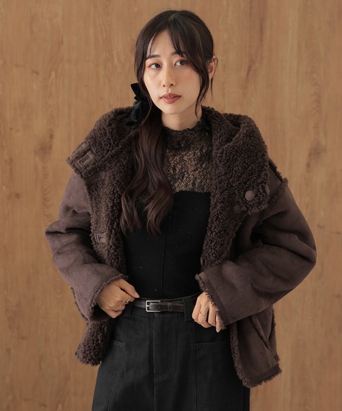 SUWDEE ムートンコート ボアコート mouton boa reversible hooded coat