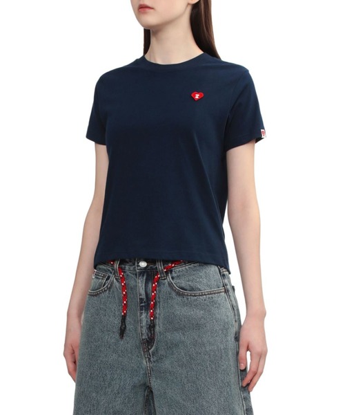 【neeee】A BATHING APE クロップドTシャツ ネイビー A BATHING APE（アベイシングエイプ） tシャツ HEART BADGE CROP TEE