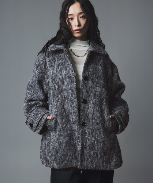 W：Huku ピーコート pコート ウール シャギー ステンカラー コート