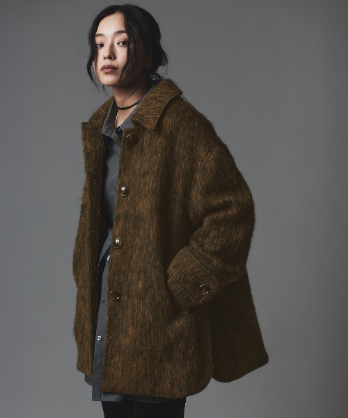 W：Huku ピーコート pコート ウール シャギー ステンカラー コート