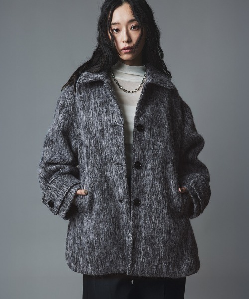 W：Huku ピーコート pコート ウール シャギー ステンカラー コート
