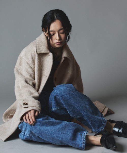 W：Huku ピーコート pコート ウール シャギー ステンカラー コート