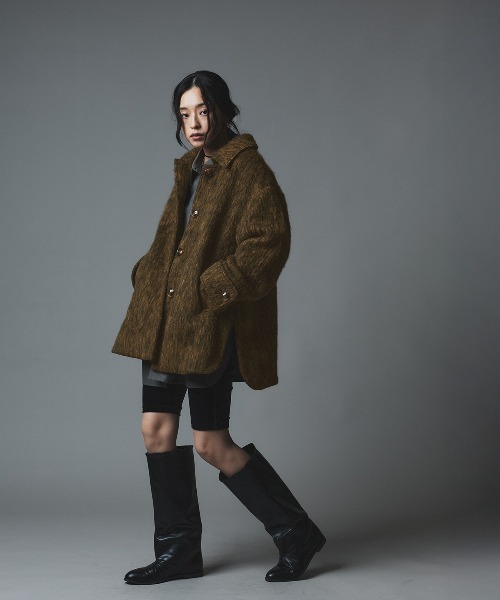 W：Huku ピーコート pコート ウール シャギー ステンカラー コート