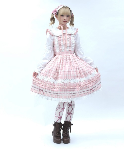 Chalmiere シャルミエール タータンチェックジャンスカ ブラウス セット Chalmiere（シャルミエール） ワンピース タータンチェックジャンスカ