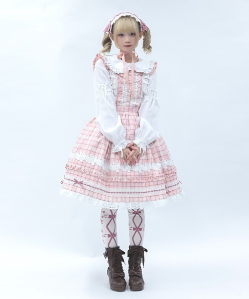 Chalmiere シャルミエール タータンチェックジャンスカ ブラウス セット Chalmiere シャルミエール タータンチェックジャンスカ ブラウス セット