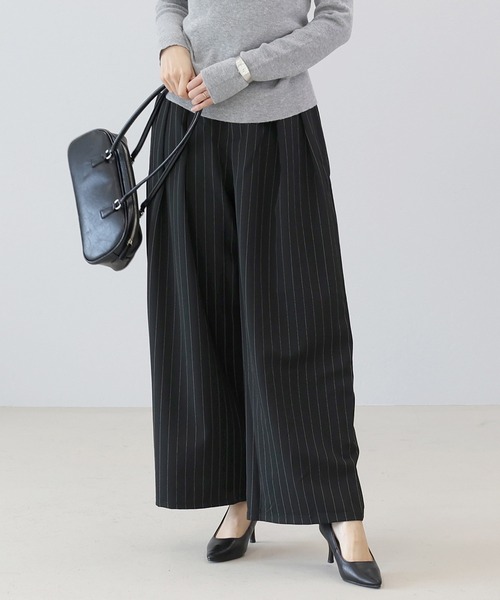 Aletta vita ワイドパンツ パンツ ピンストライプタックワイドパンツ