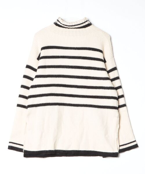 「archives」 ボーダー柄タートルネックニット M ホワイト レディース_画像2