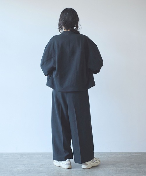 yuni ジャケット ノーカラージャケット Linen/Polyester double cocoon