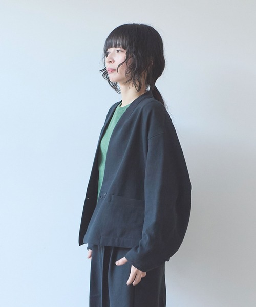 yuni ジャケット ノーカラージャケット Linen/Polyester double cocoon