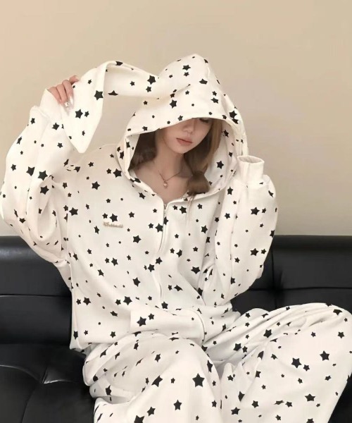 WEGO（ウィゴー） セットアップ WEGO/うさ耳星柄ジップパーカー