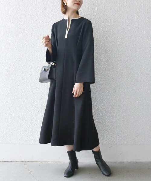 「SHIPS any」 長袖ワンピース ONE SIZE ブラック レディース_画像2