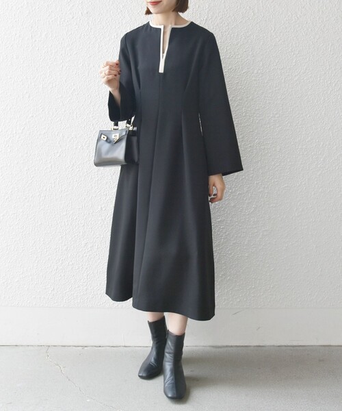 「SHIPS any」 長袖ワンピース ONE SIZE ブラック レディース_画像6