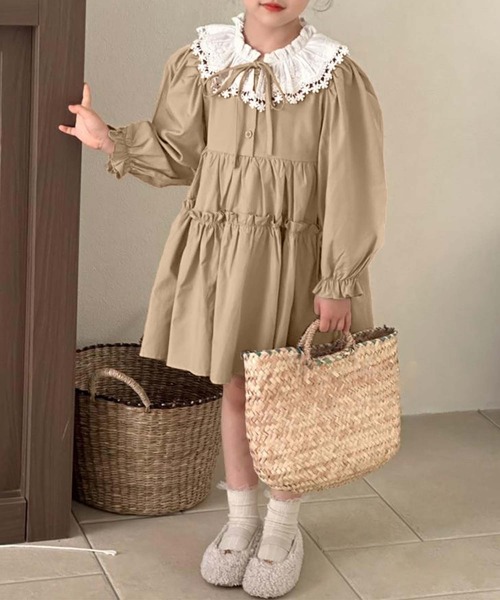 「aimoha」 「KIDS」長袖ワンピース 120 ブラウン キッズ_画像8