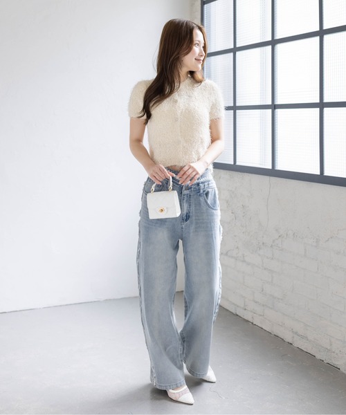 clear カーディガン 半袖 ラメシャギー半袖ニットカーディガン