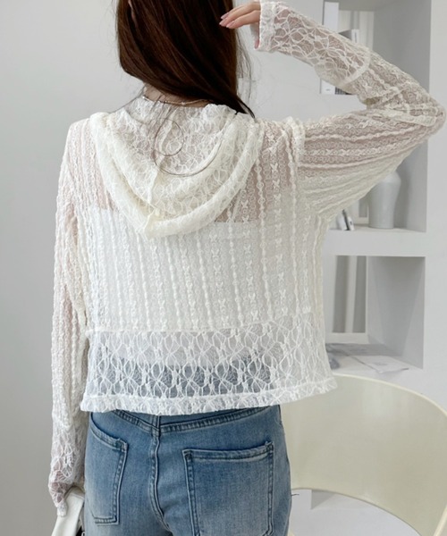 美品✨HEI HEI レース切替ブルゾン パーカー ホワイト L Ada. パーカー レース切替 フード シャツ ブルゾン レディース