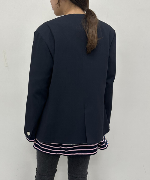 「U by SPICK&SPAN」 ノーカラージャケット FREE チャコールグレー レディース_画像3