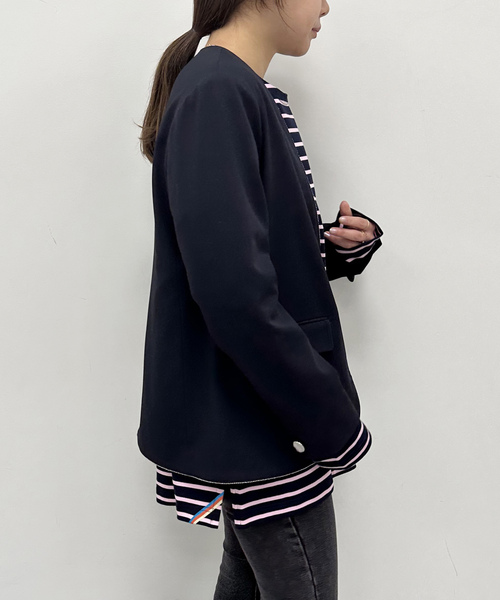 「U by SPICK&SPAN」 ノーカラージャケット FREE チャコールグレー レディース_画像4