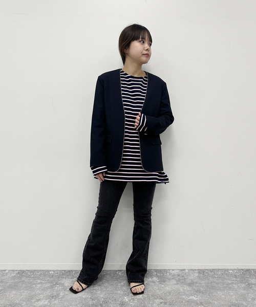 「U by SPICK&SPAN」 ノーカラージャケット FREE チャコールグレー レディース_画像6
