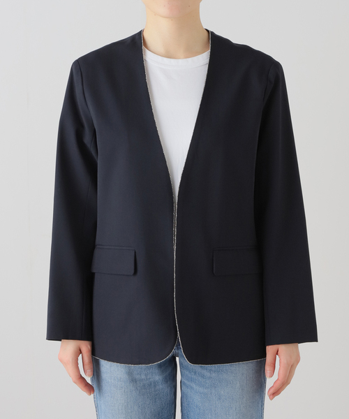 「U by SPICK&SPAN」 ノーカラージャケット FREE チャコールグレー レディース_画像8