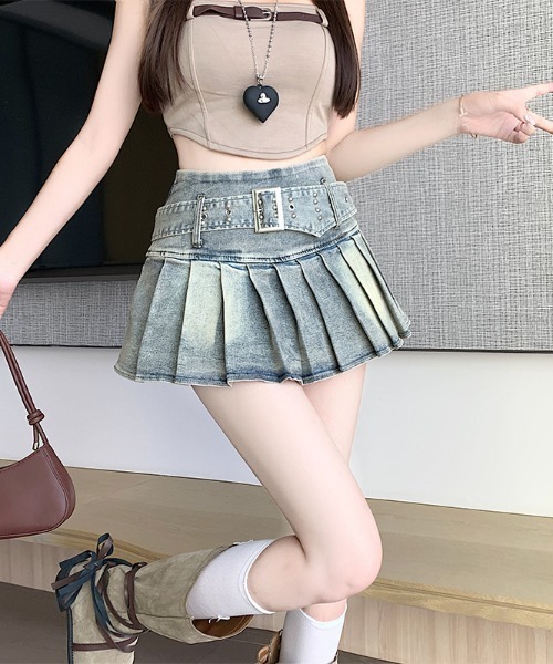スカート デニム ストレッチ プリーツ : ZOZOTOWN Yahoo!店 - 通販