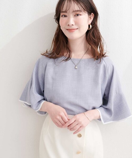 natural couture ブラウス シャツ 麻調合繊ラッフルスリーブブラウス 