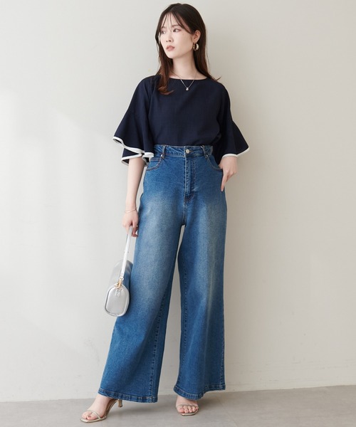 natural couture ブラウス シャツ 麻調合繊ラッフルスリーブブラウス 