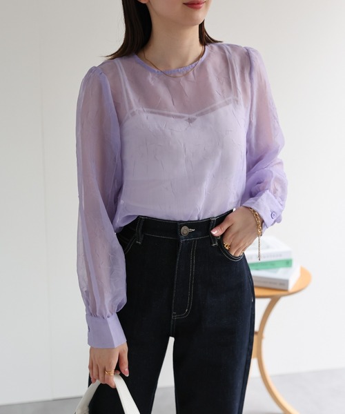ブラウス シャツ シアーパフトップ レディース flower（ファッション） ブラウス シャツ シアーパフブラウス