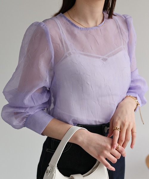 ブラウス シャツ シアーパフトップ レディース flower（ファッション） ブラウス シャツ シアーパフブラウス