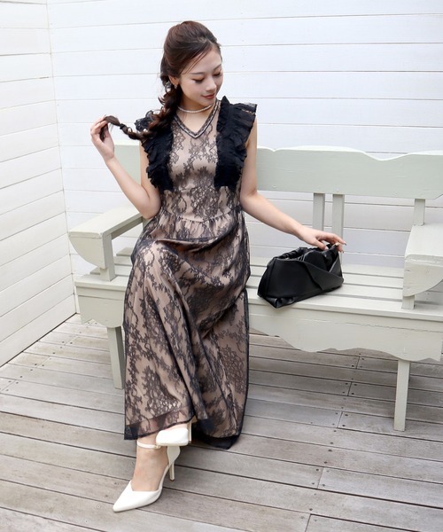 GIRL DRESS FOR NOW ドレス ラッフルカラー総レース フレア