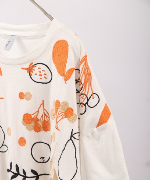 Emago tシャツ EMAGO フルーツ刺繍半袖Tシャツ レディース