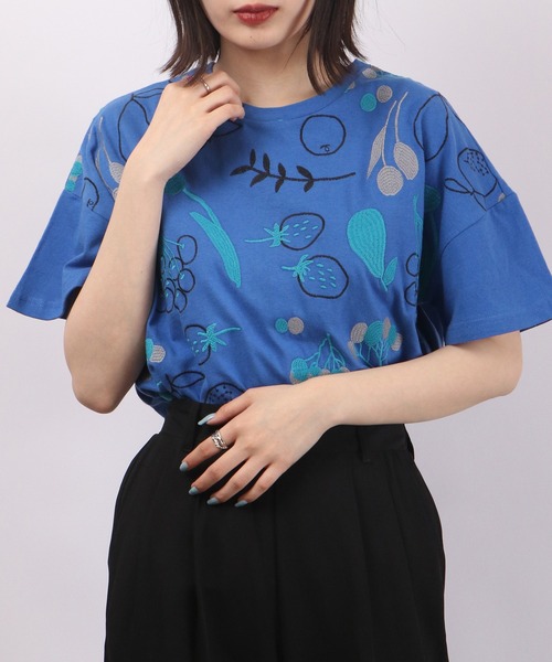 Emago tシャツ EMAGO フルーツ刺繍半袖Tシャツ レディース
