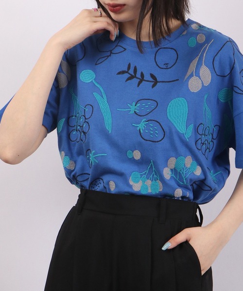 tシャツ EMAGO ポケット探し刺繍Ｔ レディース Emago tシャツ EMAGO フルーツ刺繍半袖Tシャツ レディース